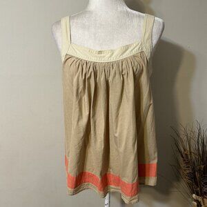 Michael Michael Kors Women Tank Top Pleated Front & Back Beige Orange Cotton L